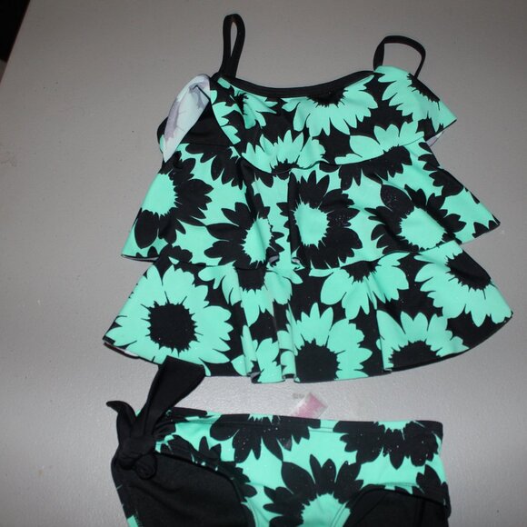 Green & Black 2 pcs Justice Tankini Swimsuit Size 6 - Picture 4 of 13